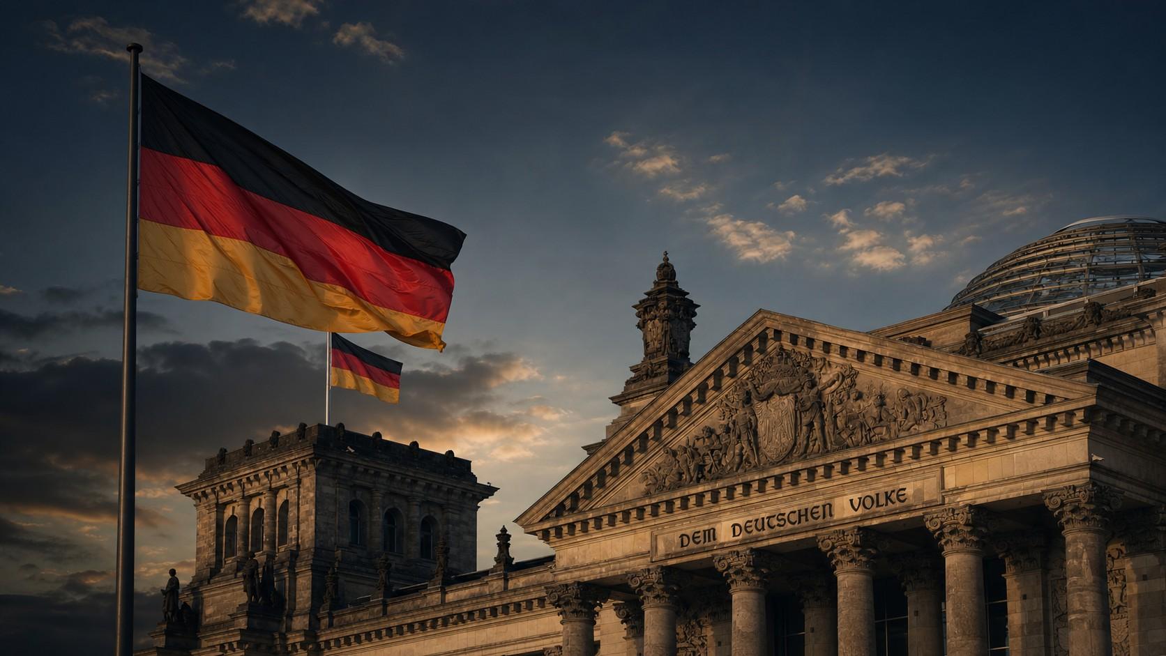 Alman bayrakları ve Bundestag binası
